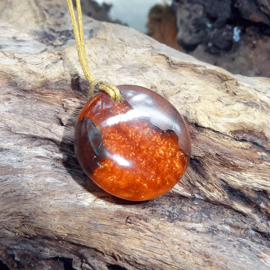 Driftwood with gold and orange resin