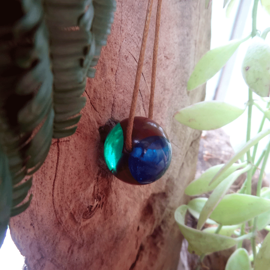 Driftwood with blue and green resin