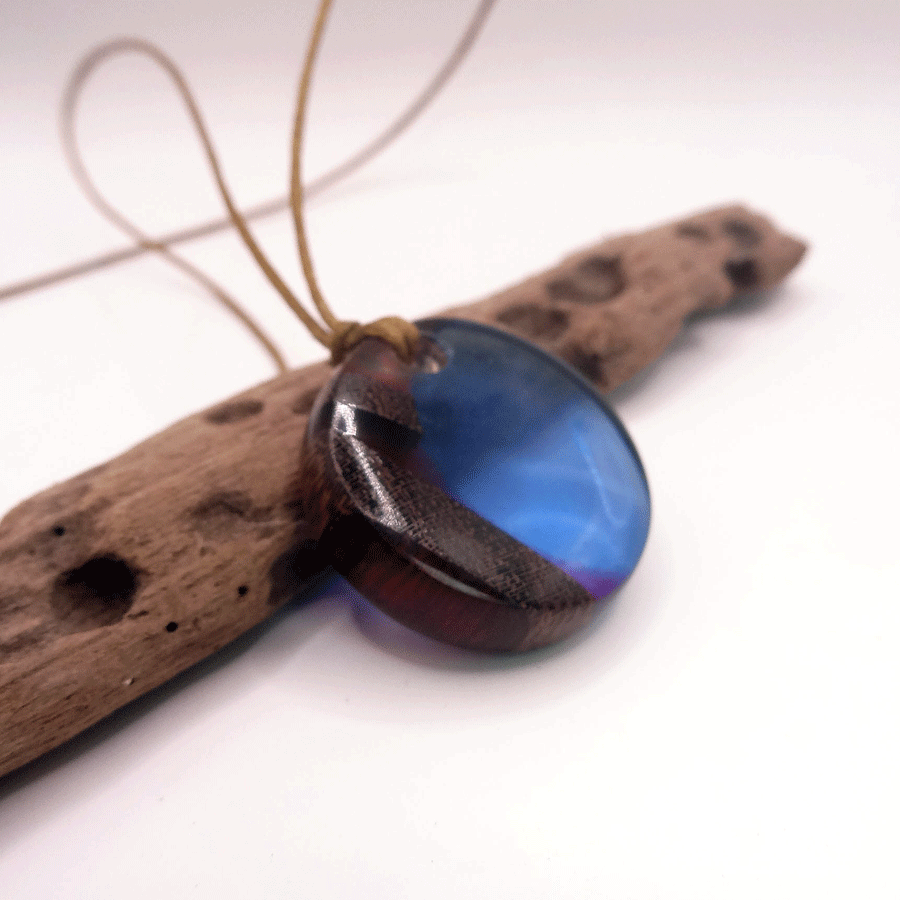 Driftwood with blue and pink resin