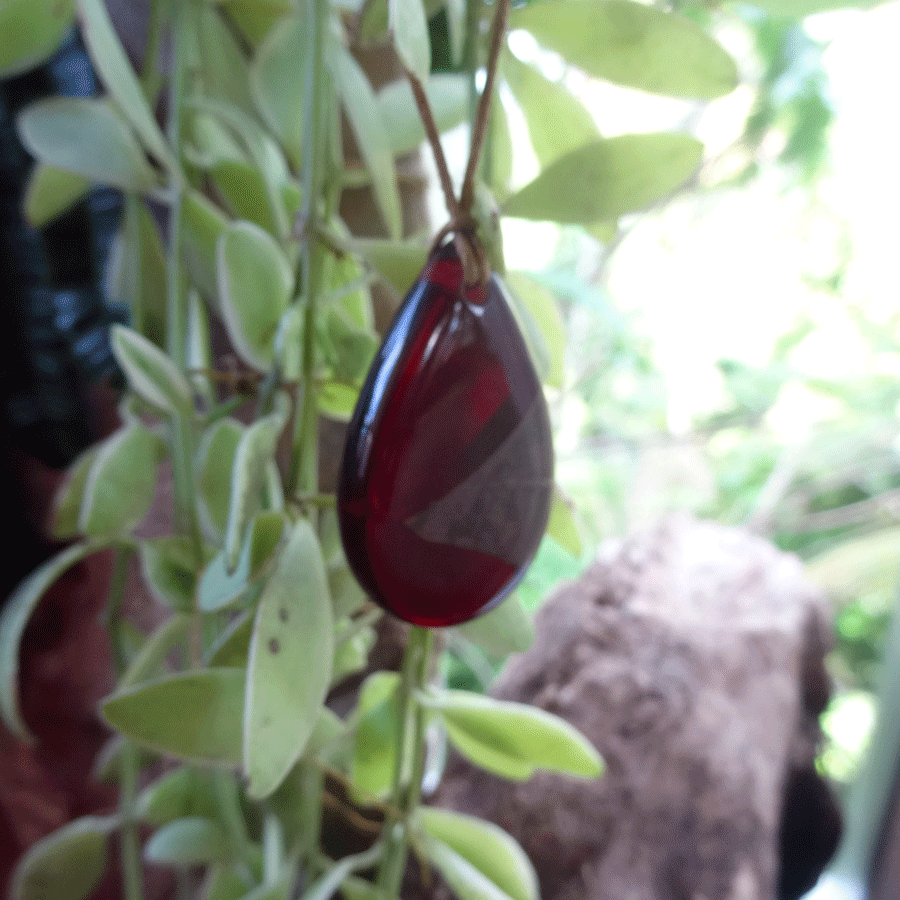 Driftwood with dark red resin