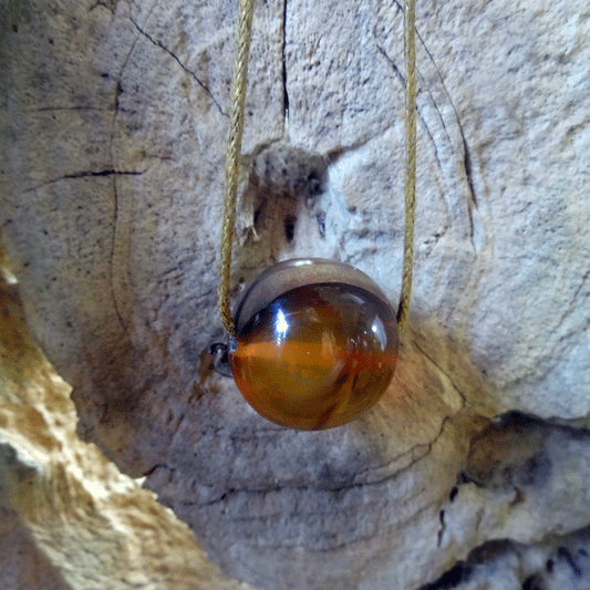 Driftwood with yellow red resin