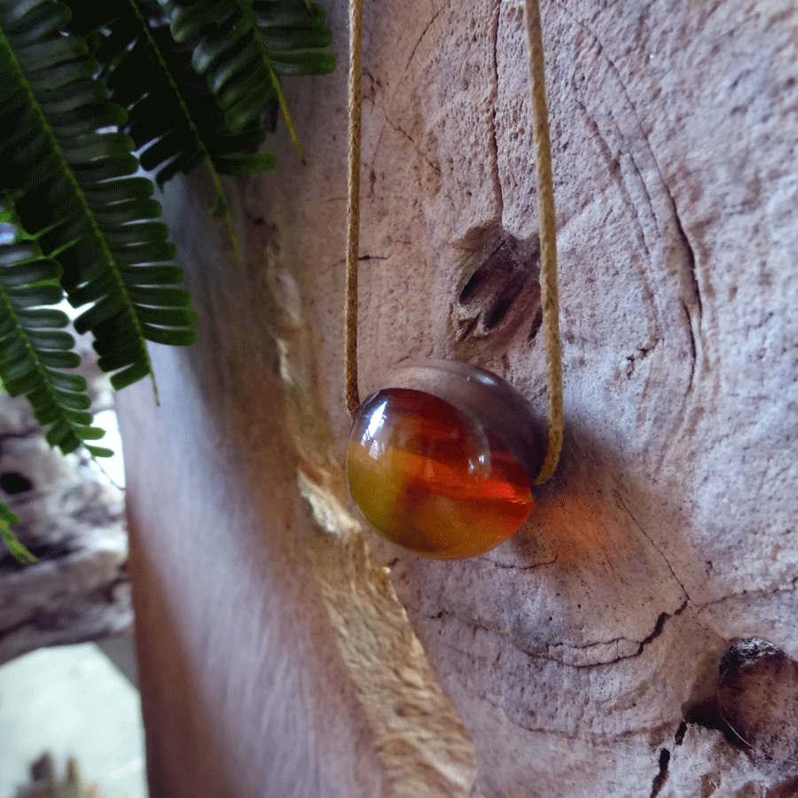 Driftwood with yellow red resin