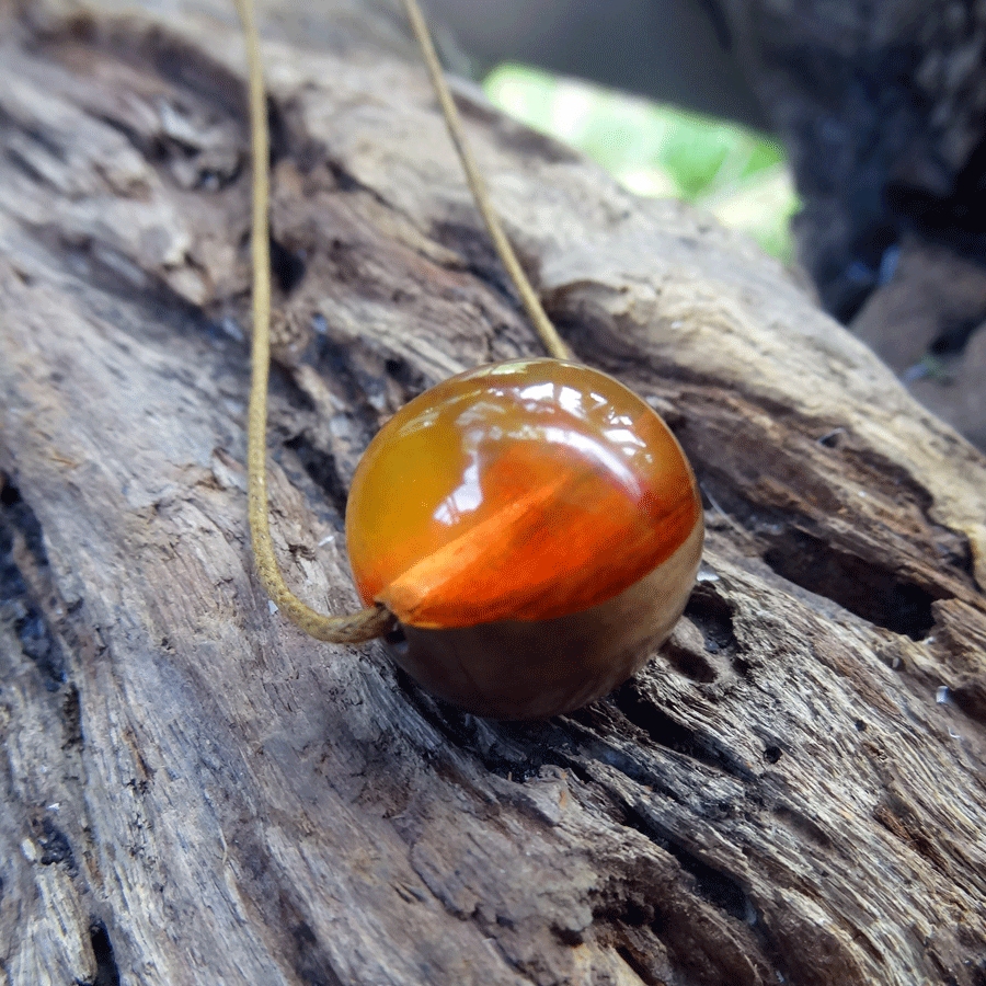 Driftwood with yellow red resin