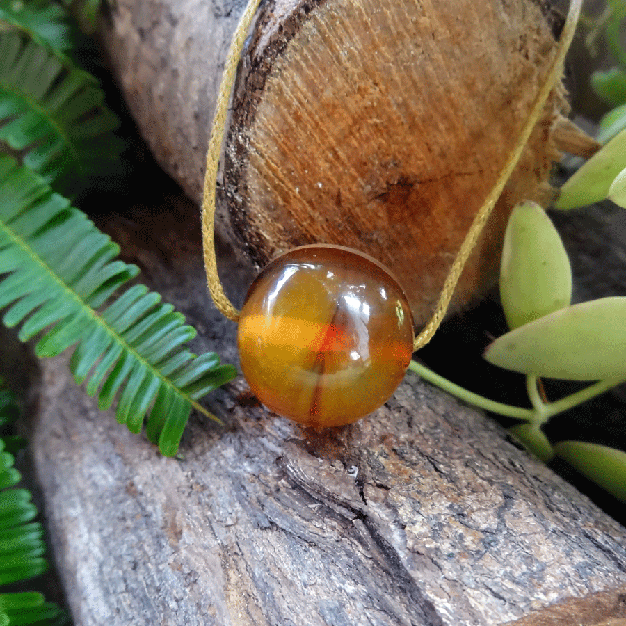 Driftwood with yellow red resin