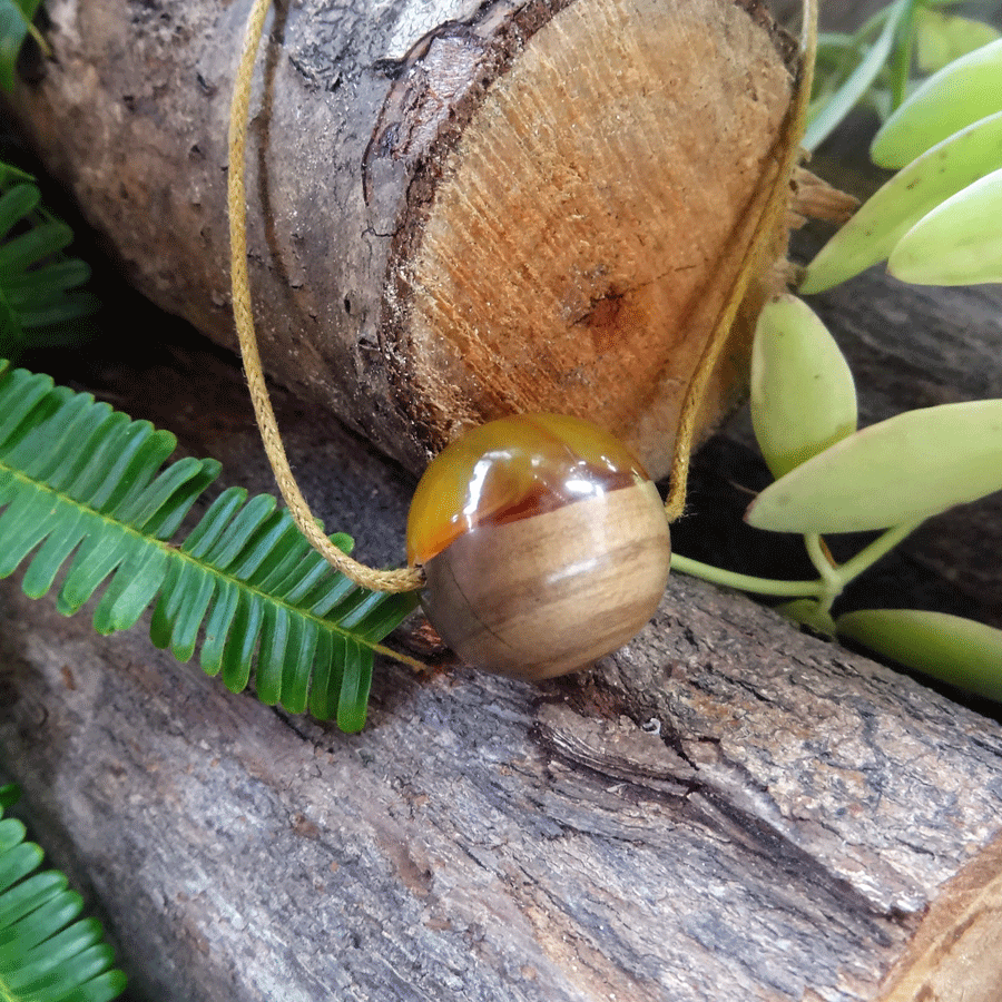 Driftwood with yellow red resin