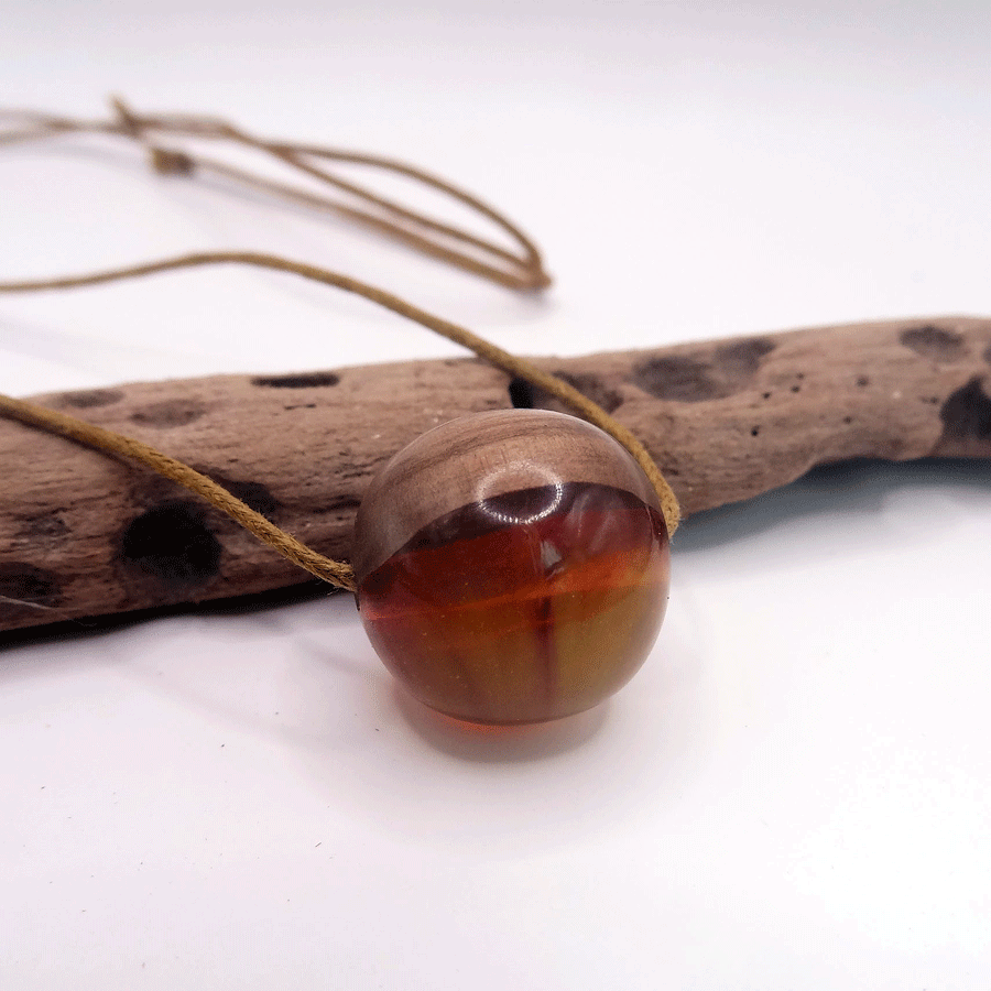 Driftwood with yellow red resin