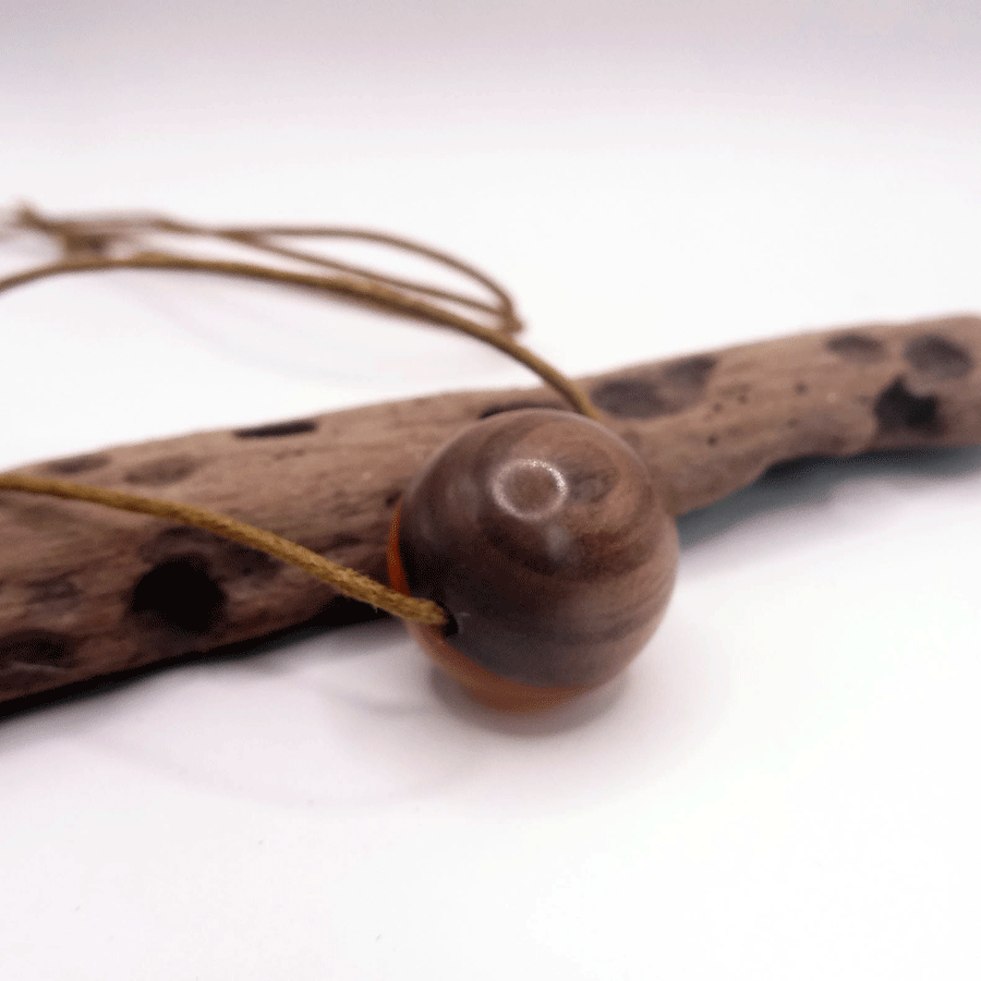 Driftwood with yellow red resin