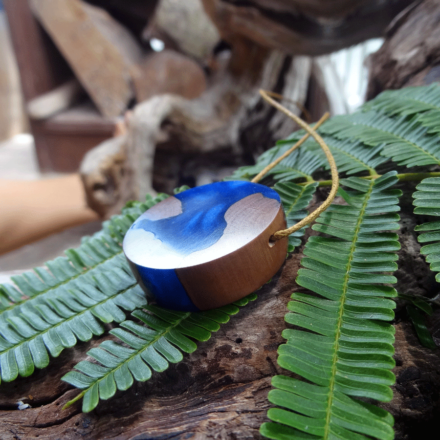 Driftwood with dark blue resin