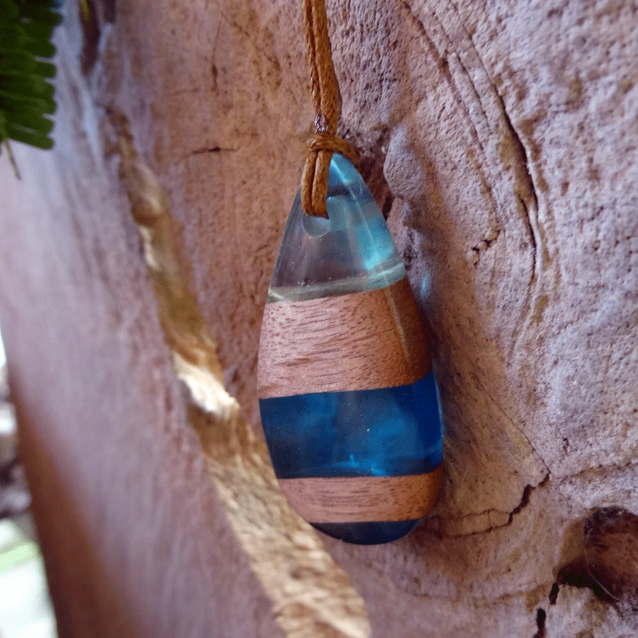 Driftwood with light blue resin