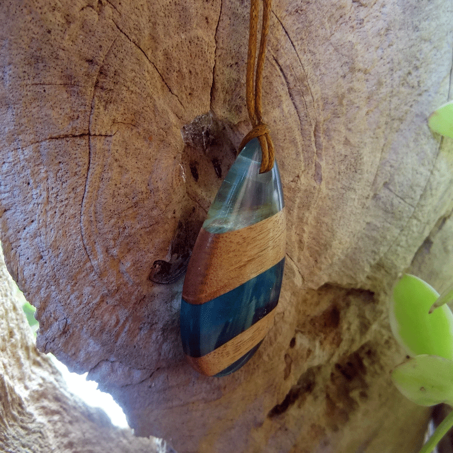 Driftwood with light blue resin