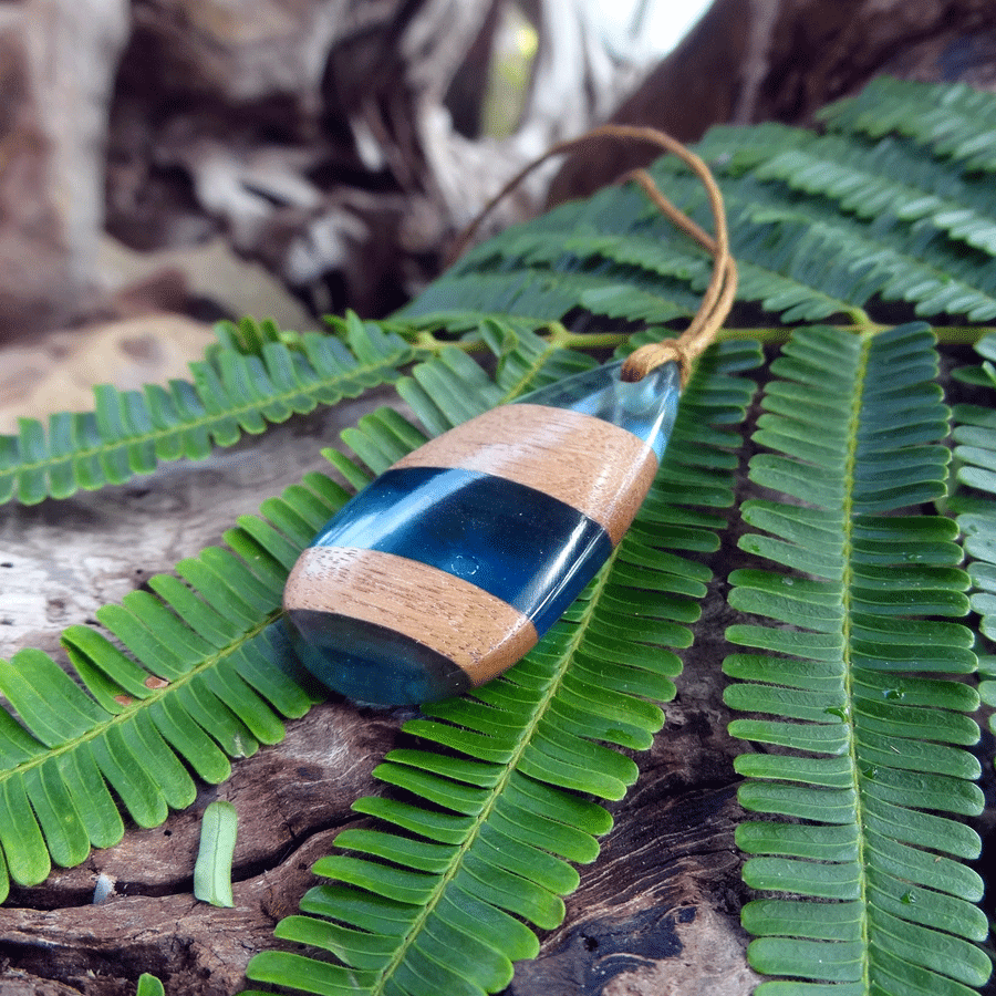 Driftwood with light blue resin