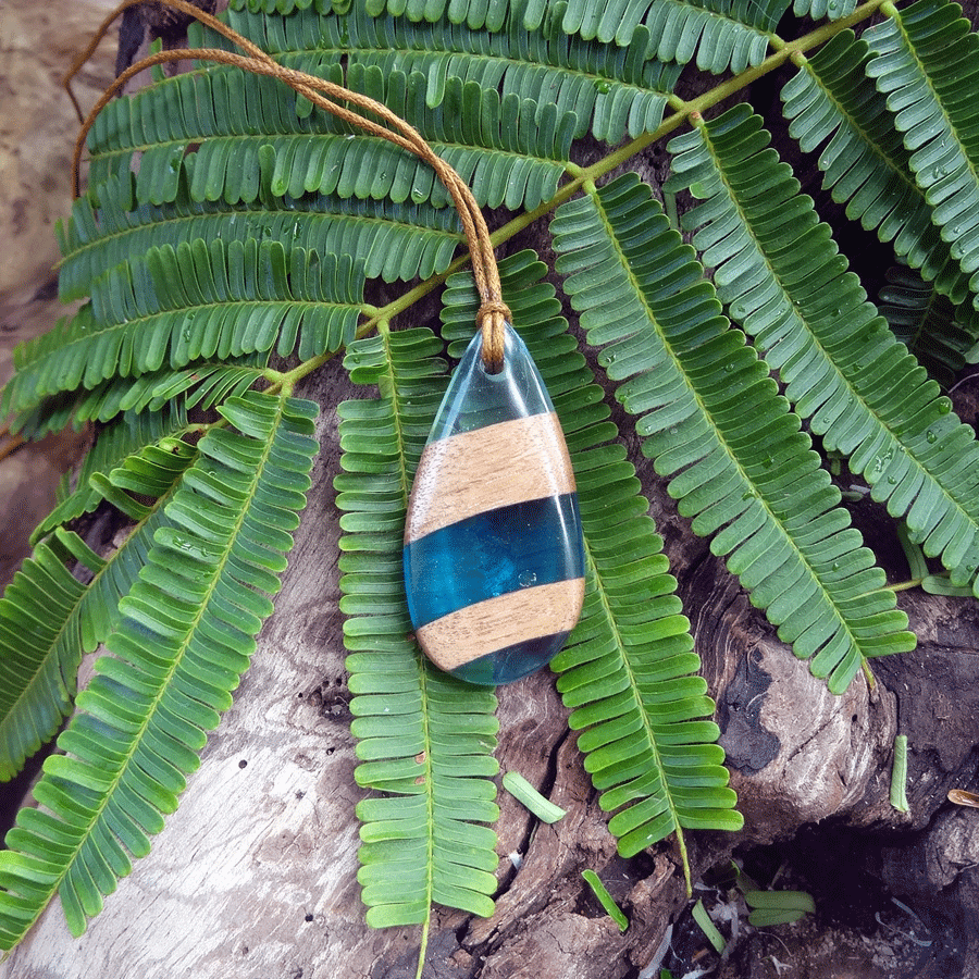 Driftwood with light blue resin