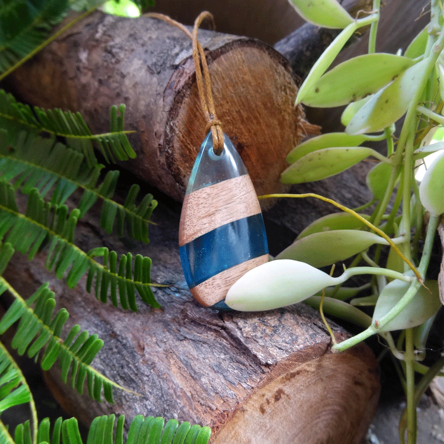 Driftwood with light blue resin