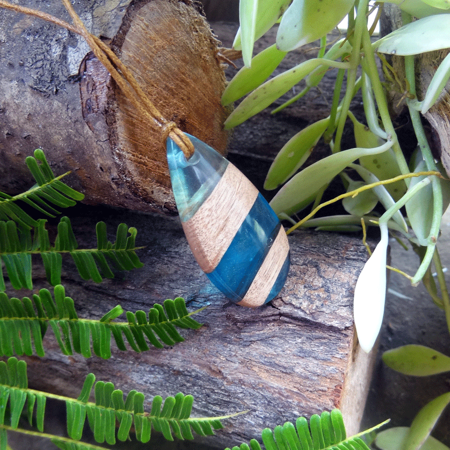 Driftwood with light blue resin