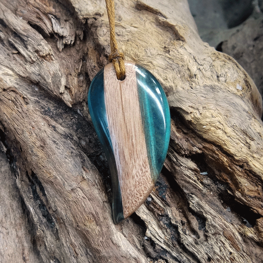 Driftwood with light blue resin