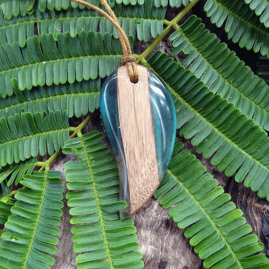 Driftwood with light blue resin