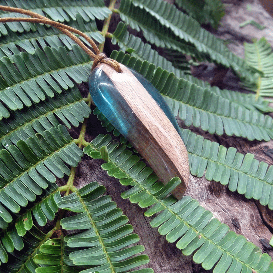 Driftwood with light blue resin