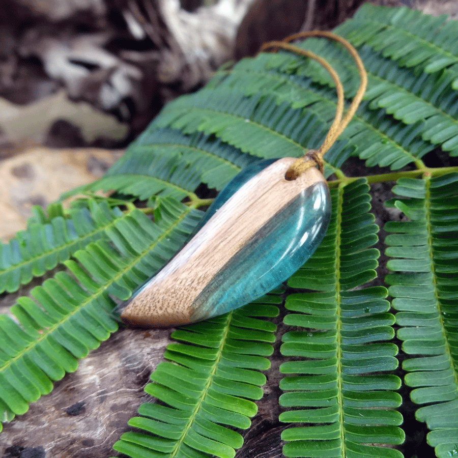 Driftwood with light blue resin