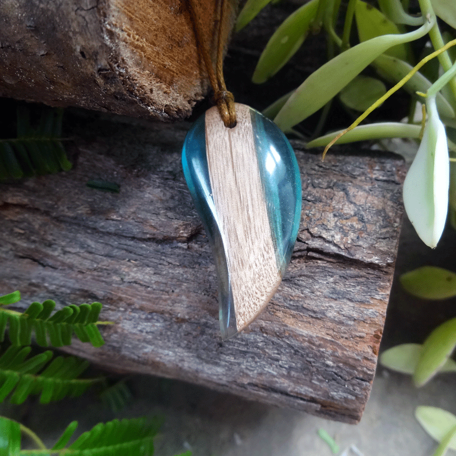 Driftwood with light blue resin