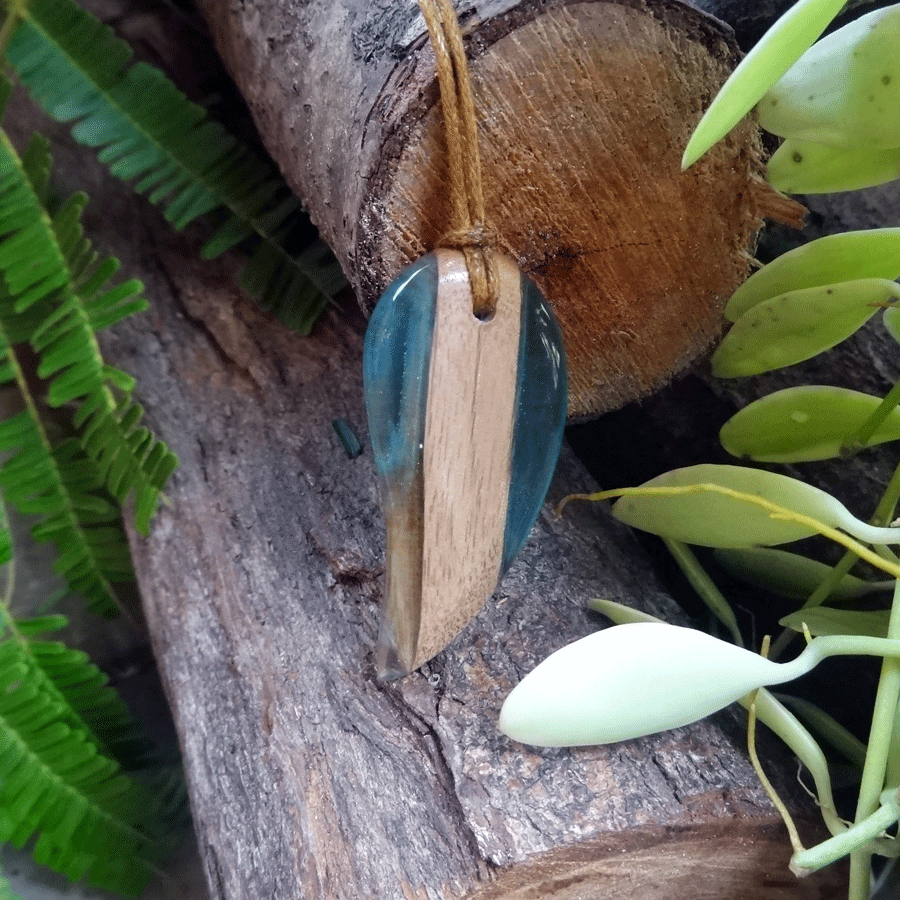 Driftwood with light blue resin