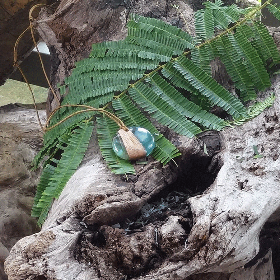 Driftwood with light blue resin