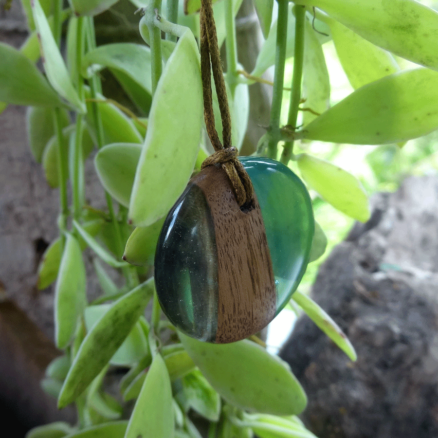 Driftwood with light blue resin