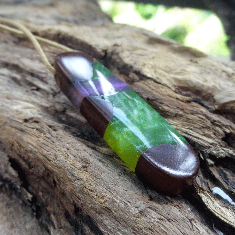 Driftwood with green and purple resin