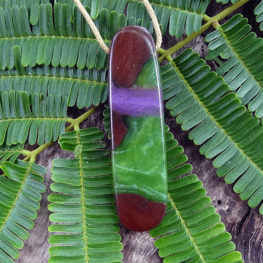 Driftwood with green and purple resin