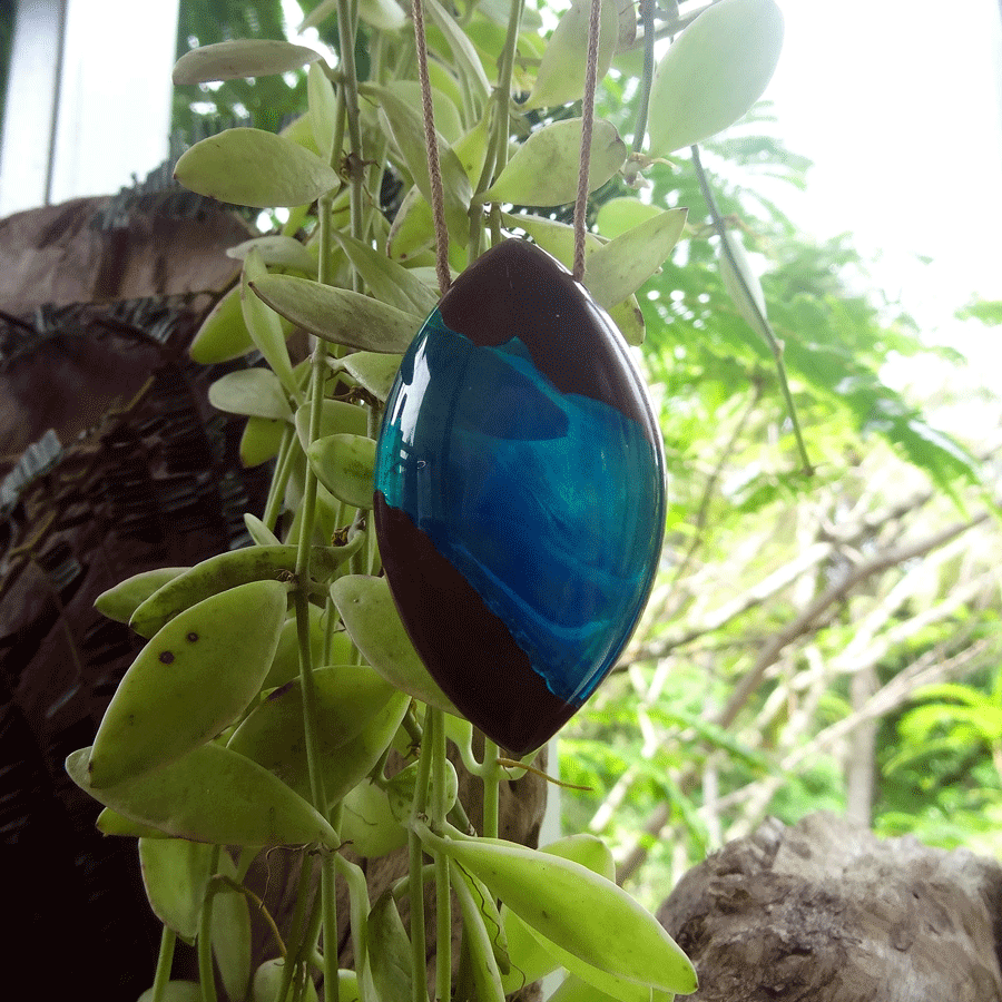 Driftwood with green and blue resin