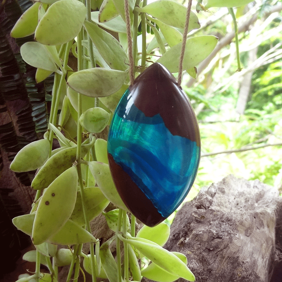 Driftwood with green and blue resin