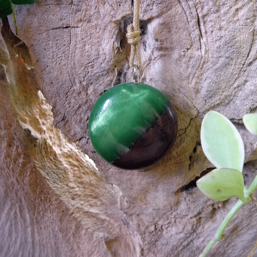 Driftwood with green resin