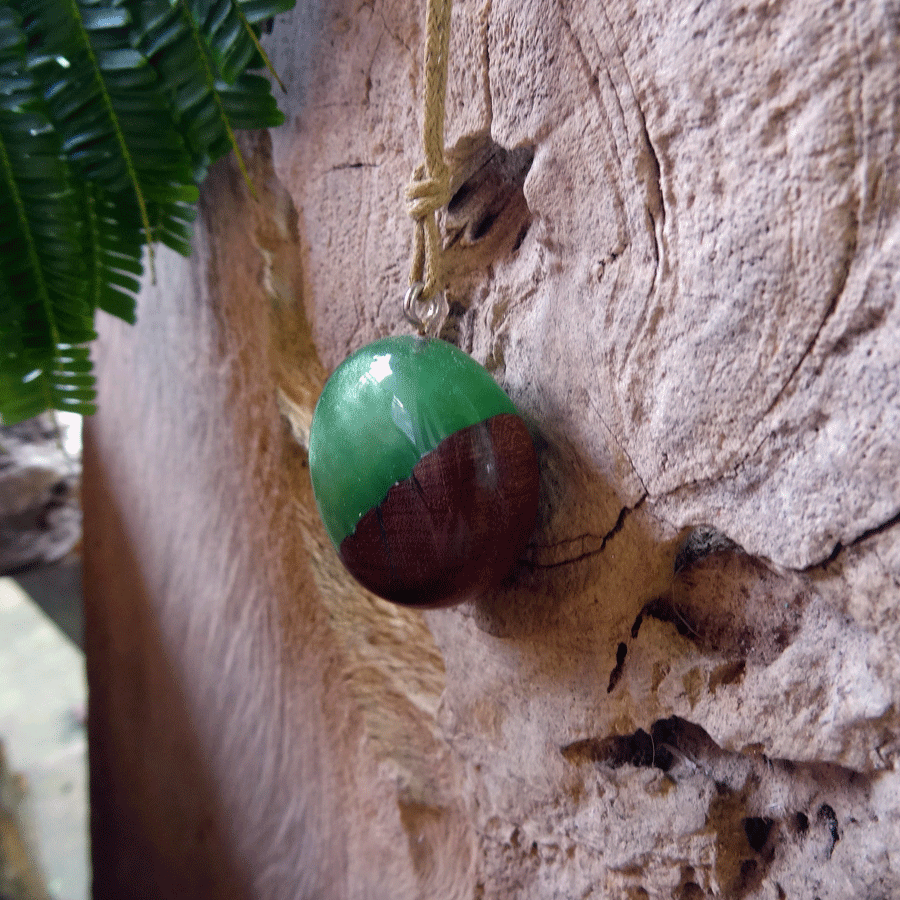 Driftwood with green resin