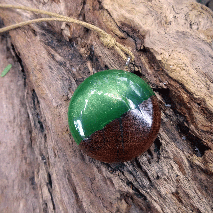 Driftwood with green resin