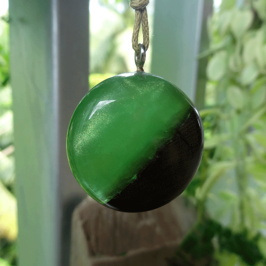 Driftwood with green resin