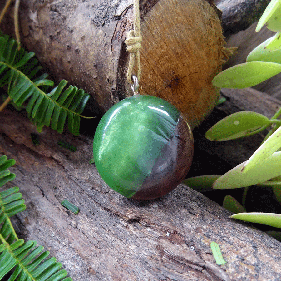 Driftwood with green resin