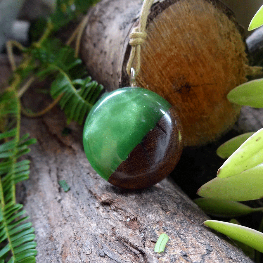 Driftwood with green resin