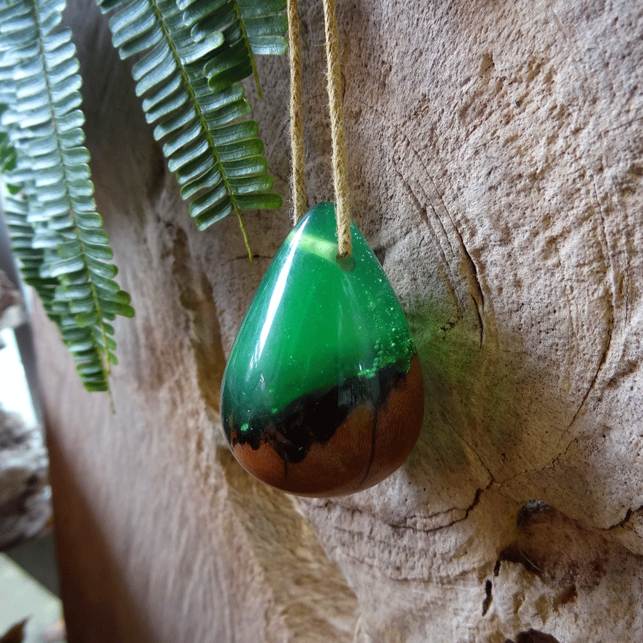 Driftwood with green resin