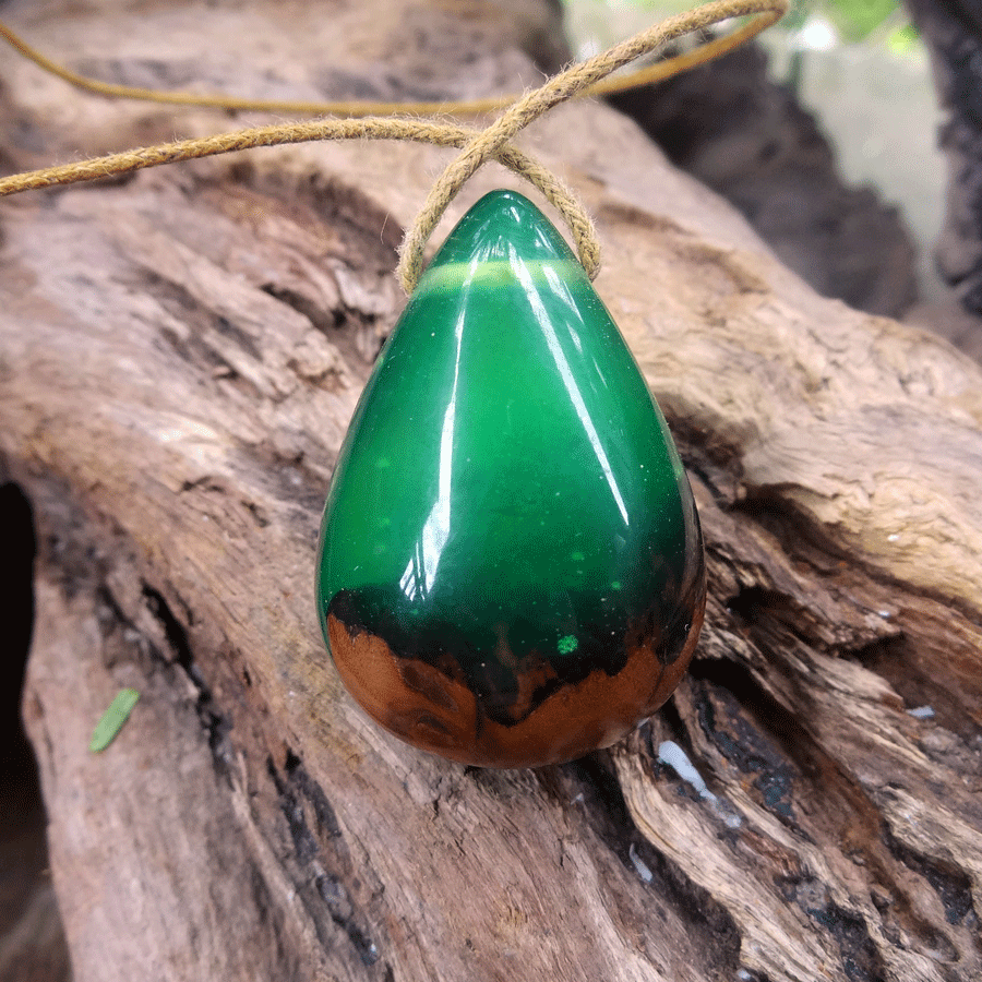 Driftwood with green resin