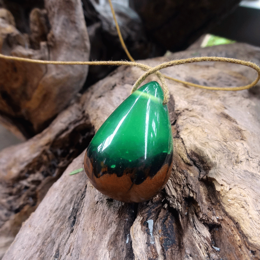 Driftwood with green resin