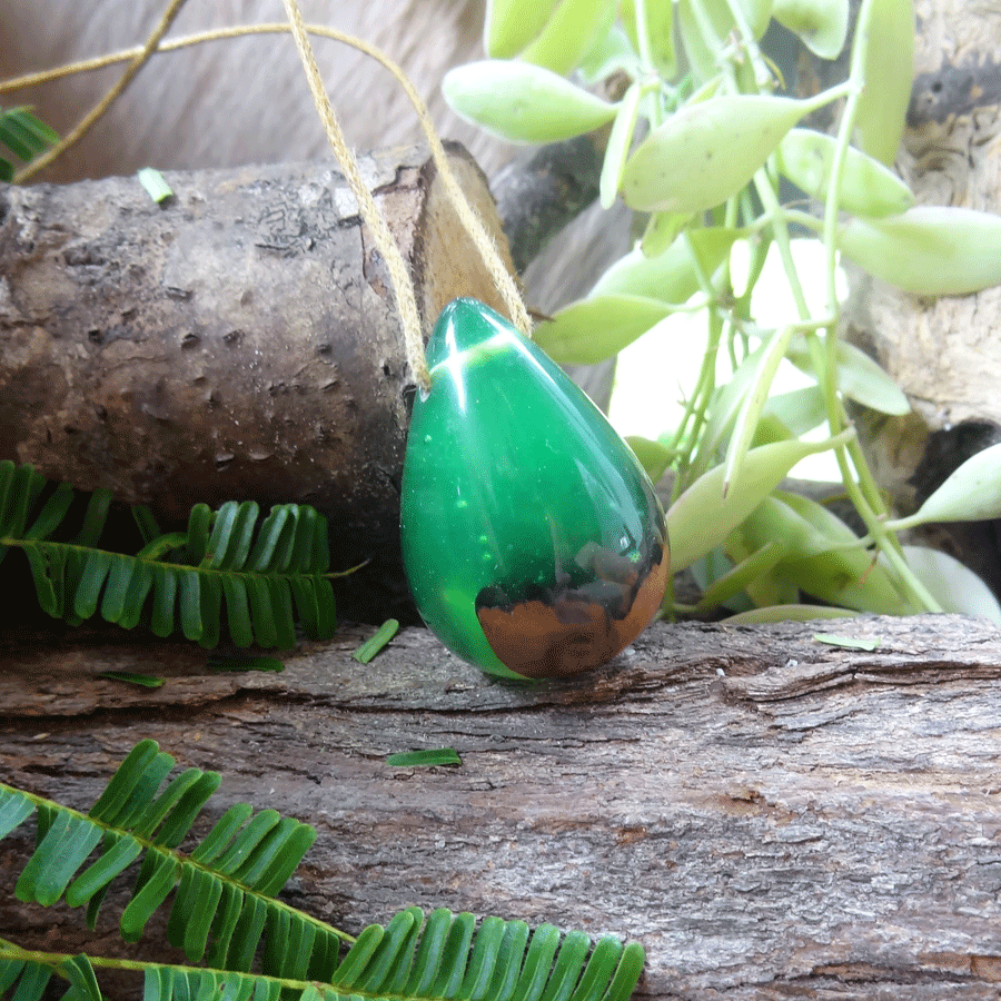 Driftwood with green resin