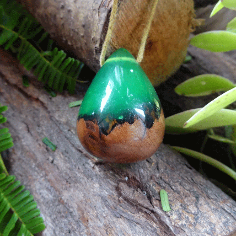 Driftwood with green resin