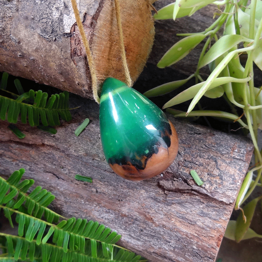 Driftwood with green resin