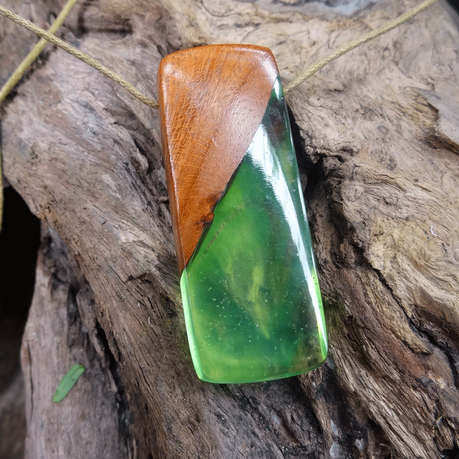 Driftwood with green resin