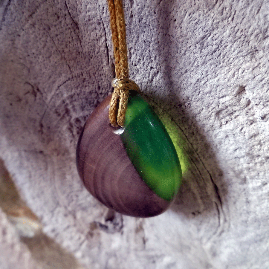 Driftwood with green resin