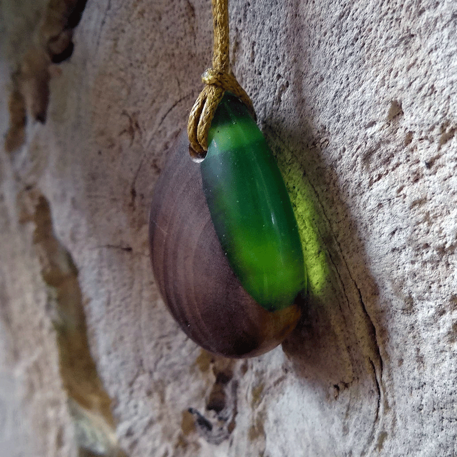 Driftwood with green resin