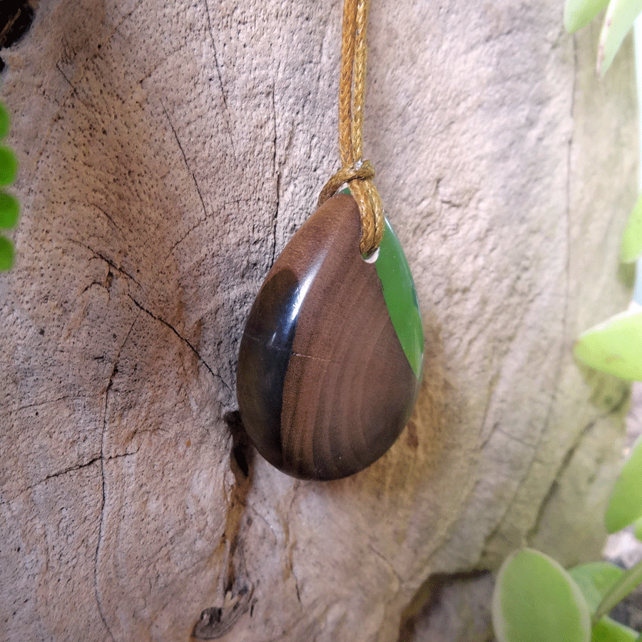 Driftwood with green resin