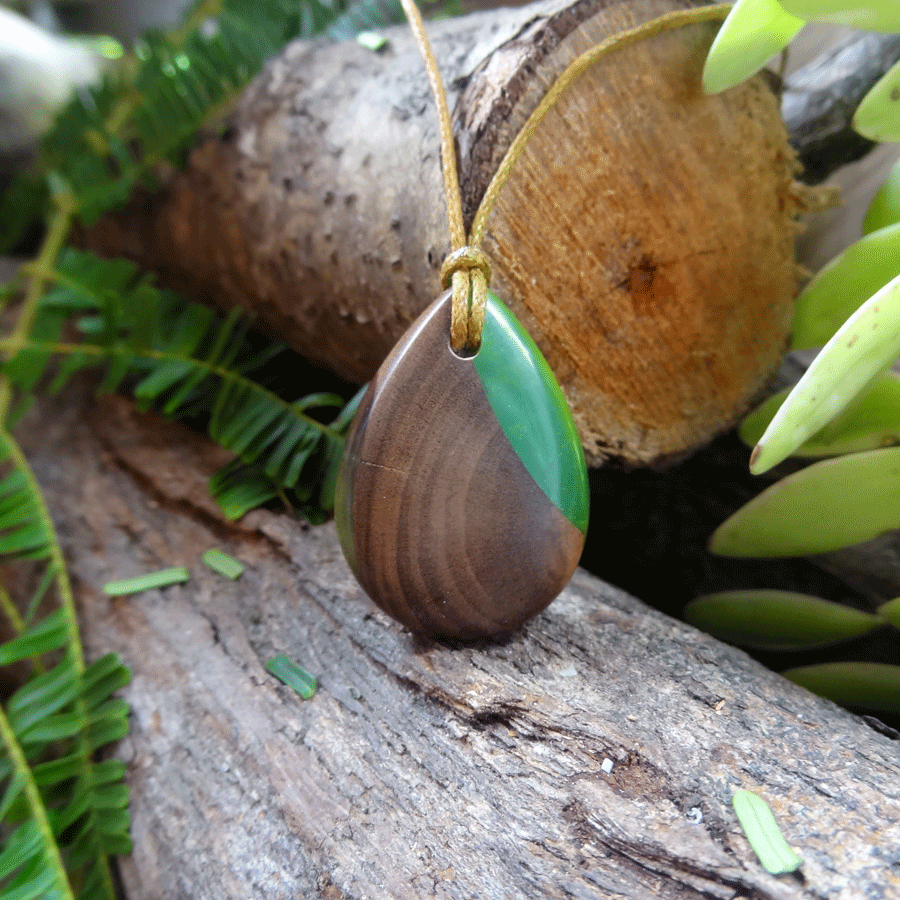 Driftwood with green resin