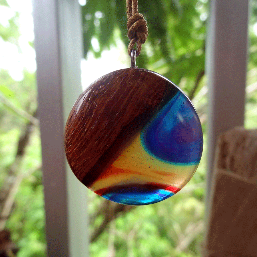 Driftwood with rainbow coloured resin