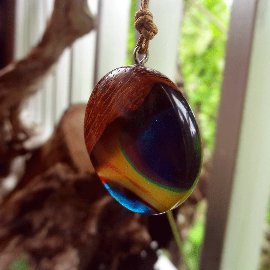 Driftwood with rainbow coloured resin