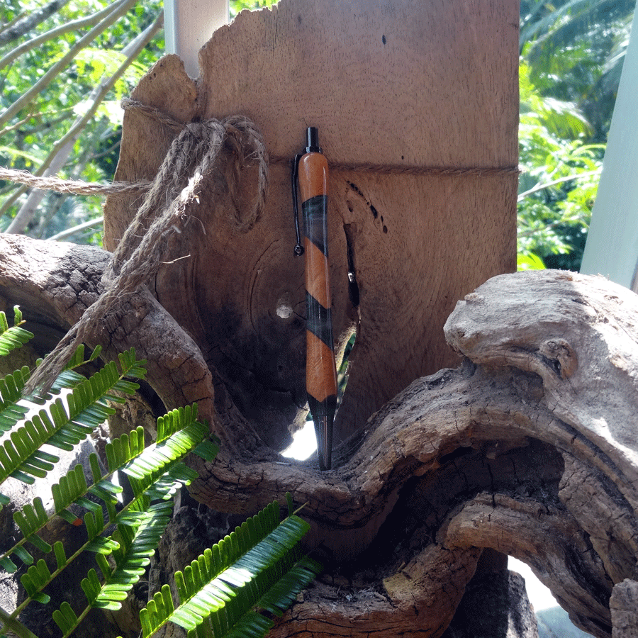 Driftwood and black and turquoise resin pen